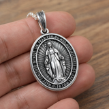 S925K Silver Miracle Medal English Version Inscription Necklace