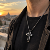 Hammered Two-Tone Stainless Steel Cross Necklace – Strength, Faith & Rugged Elegance