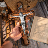 Silver painted version Ash wood Crucifix ,Jesus Christ, wooden Cross gift of love - BGCOPPER