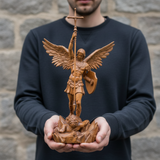 St. Michael the Archangel - Hand Carved Boxwood Sculpture - Spiritual Guardian for Prayer Spaces