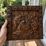 Krippe Holz geschnitzte Plakette, natürliche Buche Massivholz Religiöses Geschenk, Christliches Weihnachts geschenk