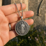S925 Sliver Saint Benedict Medallion Ward Off Evil Necklace