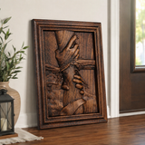 God's Redeeming Hand Beech Wood Carving Wall Decoration - size and finish detail