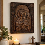 Our Lady of Perpetual Help Wood Art - Hand-Carved Catholic Gift - Mother Mary Comfort Figure