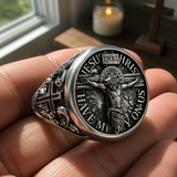 S925 Sliver Jesus Crucifixion St. Benedict Medal Ring