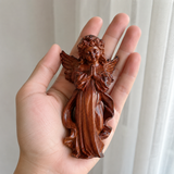 Hand-Carved Praying Angel Figurine – 6 Inch Solid Wood Statue for Christian Home Blessings