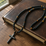 African Pine Tiger Eye Rosary Necklace - design detail