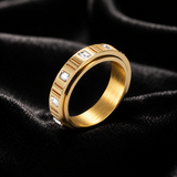 Hand-Set Emerald CZ Spinner Ring – Luxury Rotatable Stainless Steel Band - size and finish detail