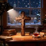 Hand-Carved White Ash Wood Cross - Sacred Christian Home Altar Decor for Christmas & Spiritual Gifting