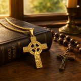 Celtic Knot Titanium Steel Cross Necklace - design detail