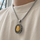 Two‑Tone Titanium Steel Jesus Portrait Oval Medal Necklace