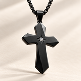 Faceted Eight Point North Star CZ Inlay Stainless Steel Cross Necklace