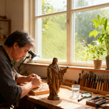 Hand Carved Sacred Heart of Jesus Virgin Mary Wooden Tabletop Ornament