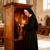 Hand Carved Sacred Heart of Jesus Virgin Mary Wooden Tabletop Ornament