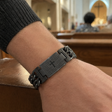 Men’s Stainless Steel Lord’s Prayer Cross Bracelet – Double-Row Chain