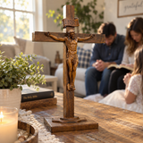 Hand-Carved Beechwood Crucifixion of Jesus Standing Cross – Christian Prayer & Home Altar Decor