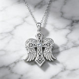 Celtic Knot Winged Cross Necklace – Faith, Protection & Angelic Grace