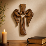 Ascension of Jesus Angel Wing Cross – Hand-Carved Beechwood Wall Decor