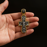 Orthodox S925K Silver Double-Sided Engraved Jesus Christ Crucified and Saints Orthodox Necklace - design detail