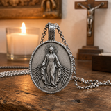 Pure Tin Miraculous Medal Virgin Mary Necklace