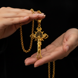 Golden St. Benedict Exorcism Cross - Blessings to you and your family