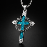Crown of Thorns Turquoise Cross Necklace – Christian Faith Pendant with 24″ Chain