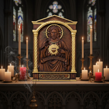 Sacred Heart of Jesus Hand-Carved Beechwood Relief - Divine Mercy Home Altar Decor