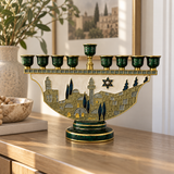 Jerusalem Skyline Hanukkah Menorah – Cloisonné Enamel Judaica Candle Holder