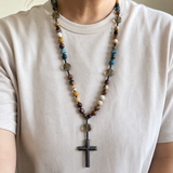 African Pine Tiger Eye Rosary Necklace - product view