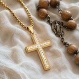 Minimalist Full Paved Cubic Zirconia Stainless Steel Cross Necklace