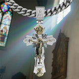 Gold-Plated Copper Crucifix Pendant with Jesus Christ and Religious Figures - BGCOPPER