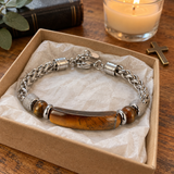 Faith Tiger Eye & Stainless Steel Men's Bracelet – Strength, Courage & Daily Reminder