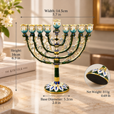 Vintage Floral Enamel Hanukkah Menorah – 9 Branch Candle Holder