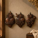 Holy Family Three Sacred Hearts Wooden Wall Decoration - craftsmanship detail