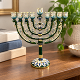 Vintage Floral Enamel Hanukkah Menorah – 9 Branch Candle Holder