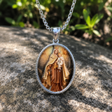 3D Raised Enamel Our Lady of Mount Carmel Oval Stainless Steel Necklace