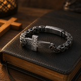 Men’s Vintage Hammered Cross Byzantine Chain Bracelet