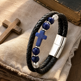 English Product Description for 21cm Stone Cross Leather Bracelet