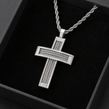 Braided Steel‑Wire Textured Cross Pendant Necklace
