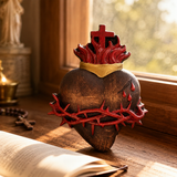 Holy Family Three Sacred Hearts Wooden Wall Decoration - size and finish detail