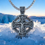 Double-Sided Silver Crucifix and St. Michael Pendant - side view
