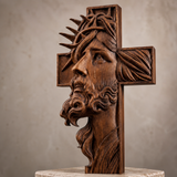 Jesus Crown of Thorns Beechwood Cross - product view