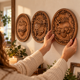 Sacred Family Three Sacred Hearts Wall Decoration Wood Sculpture