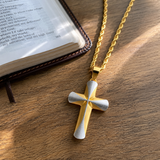 Two-Tone 3D Layer Contour Stainless Steel Cross Necklace