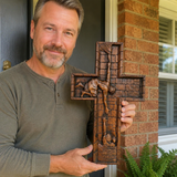 BGCOPPER Savior Jesus Cross - Carved from Natural Wood