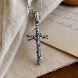 Vintage Thorn-Wrapped Cross Necklace – Christian Faith Pendant for Men and Women