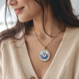 Blue Floral Madonna & Child Pendant Necklace