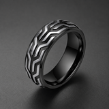 Two-Tone Tire Tread Pattern Mens Stainless Steel Band Ring