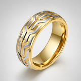 Two-Tone Tire Tread Pattern Mens Stainless Steel Band Ring