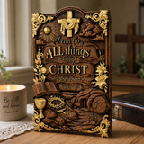 "I Can Do All Things" Wood Carving - Sacred Heart & Empty Tomb Scripture Decor - A Gift of Strength & Faith
